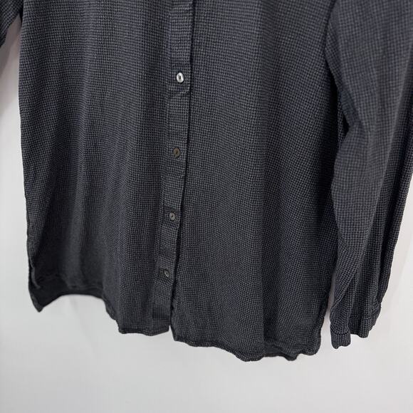 Eileen Fisher Medium Mini Check Crepe Mandarin Collar Top Gray Lyocell Classic - Picture 6 of 9